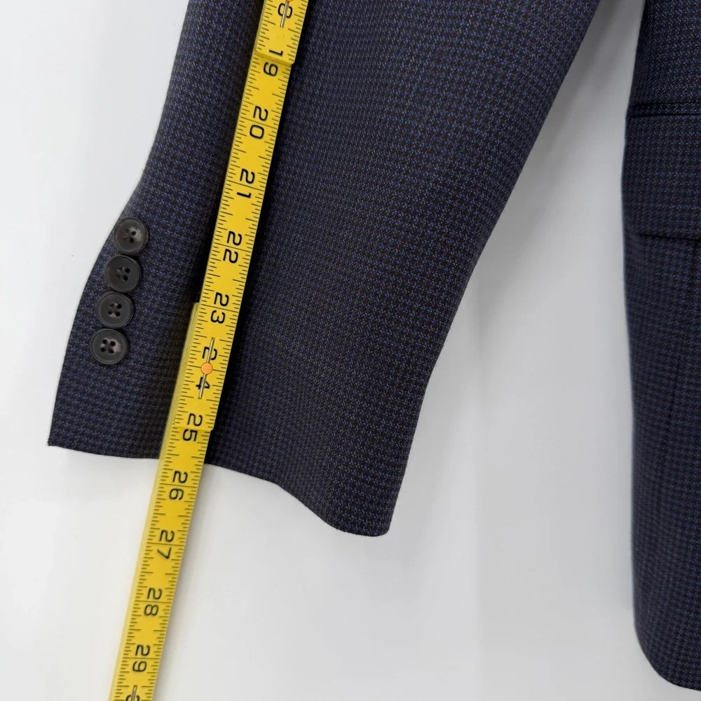 Jos A Bank Mens 44R Sport Coat Navy Brown Micro Check Wool Blend Suit Blazer